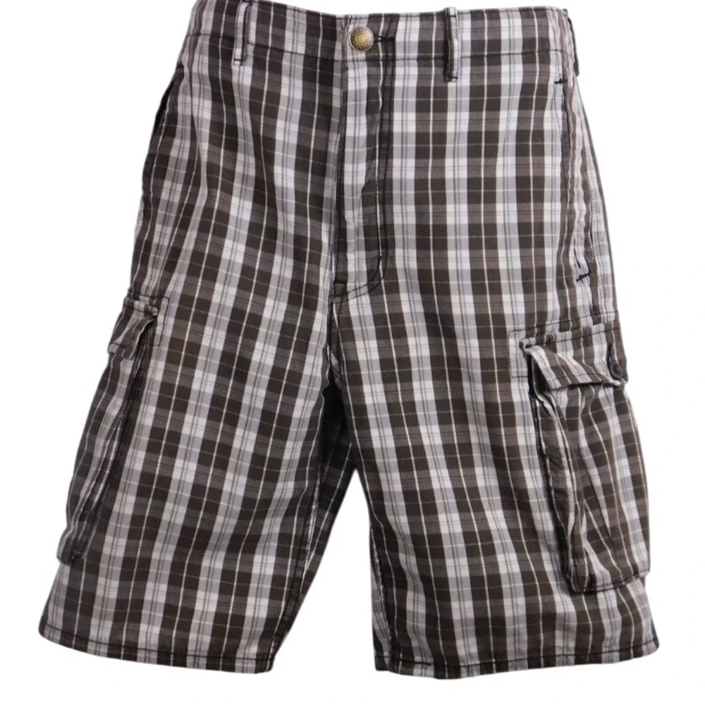 Levi's Cargo Shorts Flap Poscket Casual Cotton Flat Front Brown Plad Sz 34  C144